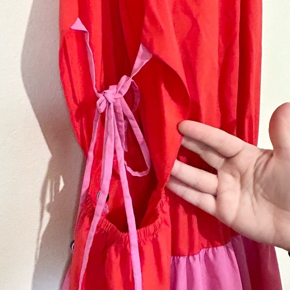 ❌SOLD❌STAUD Minerva Red & Pink Color Block Side Tie Maxi Dress SIZE XS - Picture 9 of 11